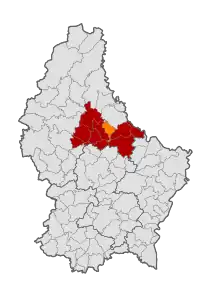 D'Gemeng Dikrech (orange) am Kanton Dikrech (rout)