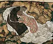 Moartea și Fecioara; de Egon Schiele; 1915; ulei pe pânză; 150 x 180&nbsp;cm; Österreichische Galerie Belvedere (Viena, Austria)
