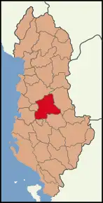 Poziția localității Districtul Elbasan