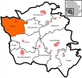 Poziția localității Elend