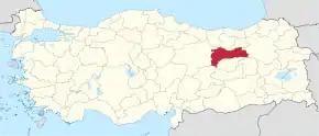 Poziția provinciei Erzincan în Turcia