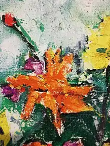 FLORI DE TOAMNA IN VAS NEGRU ulei pe PFL 44x44 inv. 7 detaliu