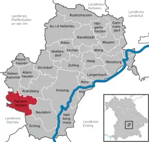 Poziția  Fahrenzhausen pe harta districtului Freising