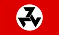 Steagul mișcării Afrikaner Weerstandsbeweging. Se observă simbolul similar Triskelionului.