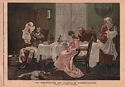 Le déjeuner de Camille Desmoulins, tablou de François Flameng reprodus în Supplement illustré du Petit Journal (5 noiembrie 1892).