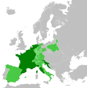 Primul Imperiu Francez în 1812 
&nbsp;&nbsp;&nbsp;&nbsp;&nbsp;Imperiul Francez
&nbsp;&nbsp;&nbsp;&nbsp;&nbsp;State satelite