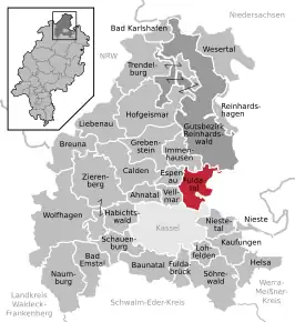 Poziția comunei Fuldatal pe harta districtului Kassel