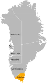 Harta municipalității Kujalleq în cadrul Groenlandei