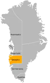Harta municipalității Qeqqata în cadrul Groenlandei