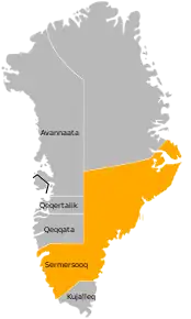 Harta municipalității Sermersooq în cadrul Groenlandei