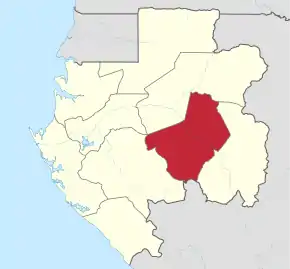 Harta districtului Ogooué-Lolo în cadrul statului Gabon