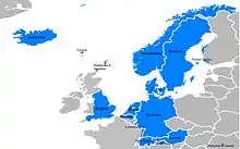 Sașii ca parte a popoarelor germanice din Europa (doar cu o anumită parte a teritoriilor tradiționale locuite de aceștia în Transilvania pe această hartă, mai precis în sudul regiunii)