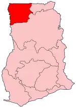 Harta regiunii Superioară de Vest în cadrul Ghanei