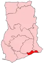 Harta regiunii Marea Accra în cadrul Ghanei