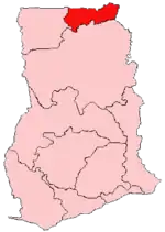 Harta regiunii Superioară de Est în cadrul Ghanei