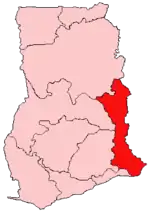 Harta regiunii Volta în cadrul Ghanei