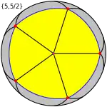 Pavare sferică cu densitatea 3. (O față pentagonală sferică este colorată galben)