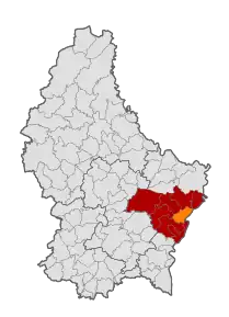 D'Gemeng Gréiwemaacher (orange am Kanton Gréiwemaacher (rout)