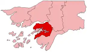 Harta regiunii Quinara în cadrul statului Guineea-Bissau
