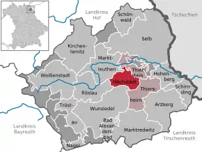 Poziția comunei Höchstädt im Fichtelgebirge pe harta districtului Wunsiedel im Fichtelgebirge