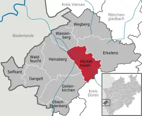 Poziția orașului Hückelhoven pe harta districtului Heinsberg