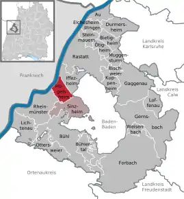 Poziția  Hügelsheim pe harta districtului Rastatt