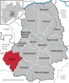 Poziția orașului Halver pe harta districtului Märkischer Kreis