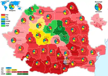 Distribuția geografică a voturilor pentru Camera Deputaților pe județe