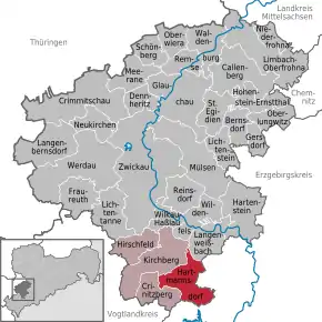 Poziția  Hartmannsdorf bei Kirchberg pe harta districtului Zwickau
