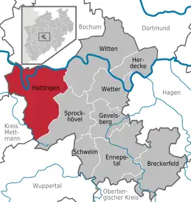 Poziția orașului Hattingen pe harta districtului Ennepe-Ruhr-Kreis