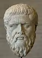 Bustul lui Platon (copie romană a portretului grecesc al lui Platon sculptat de Silanion, Gliptoteca din München)