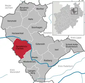 Poziția  Herzebrock-Clarholz pe harta districtului Gütersloh
