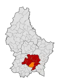 D'Gemeng Hesper (orange) am Kanton Lëtzebuerg (rout)