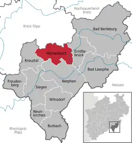 Poziția orașului Hilchenbach pe harta districtului Siegen-Wittgenstein