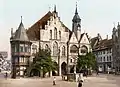 Litografie fotocromatică a primăriei oraşului Hildesheim, Germania din anii 1890