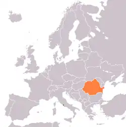 Map indicating locations of Vatican and Romania