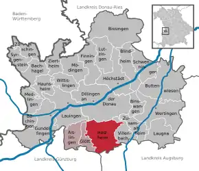 Poziția  Holzheim pe harta districtului Dillingen an der Donau