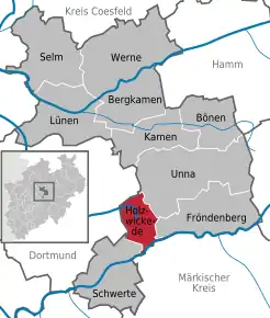 Poziția Holzwickede pe harta districtului Unna