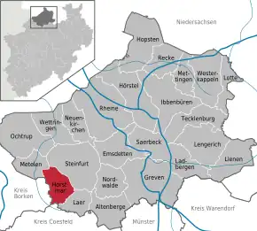 Poziția orașului Horstmar pe harta districtului Steinfurt