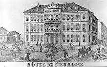 Hotelul Europe (1865) din Adenauerplatz, Heidelberg. În acest hotel Cuza și-a trăit ultimele zile.