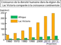 Creşterea densităţii populaţiei în jurul Lacului Victoria comparativ cu creşterea densităţii pe întreg continentul african