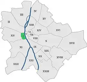 Poziția sectorului în Budapesta (cu verde)