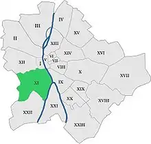 Poziția sectorului în Budapesta (cu verde)