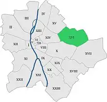 Poziția sectorului în Budapesta (cu verde)