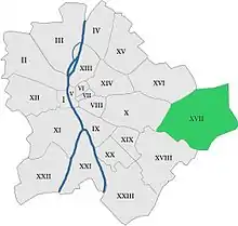 Poziția sectorului în Budapesta (cu verde)