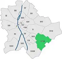 Poziția sectorului în Budapesta (cu verde)