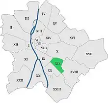 Poziția sectorului în Budapesta (cu verde)