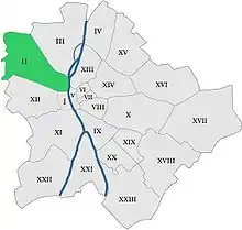 Poziția sectorului în Budapesta (cu verde)