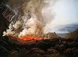 Johan Christian Dahl, 1826, Eruption of Vesuvius, pictură de unul dintre  pictorii care urmează cel mai fidel stilul lui Freidrich