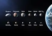 The 2006 IAU draft proposal on the definition of a planet listed Vesta as a candidate. Vesta is shown fourth from the left along the bottom row.